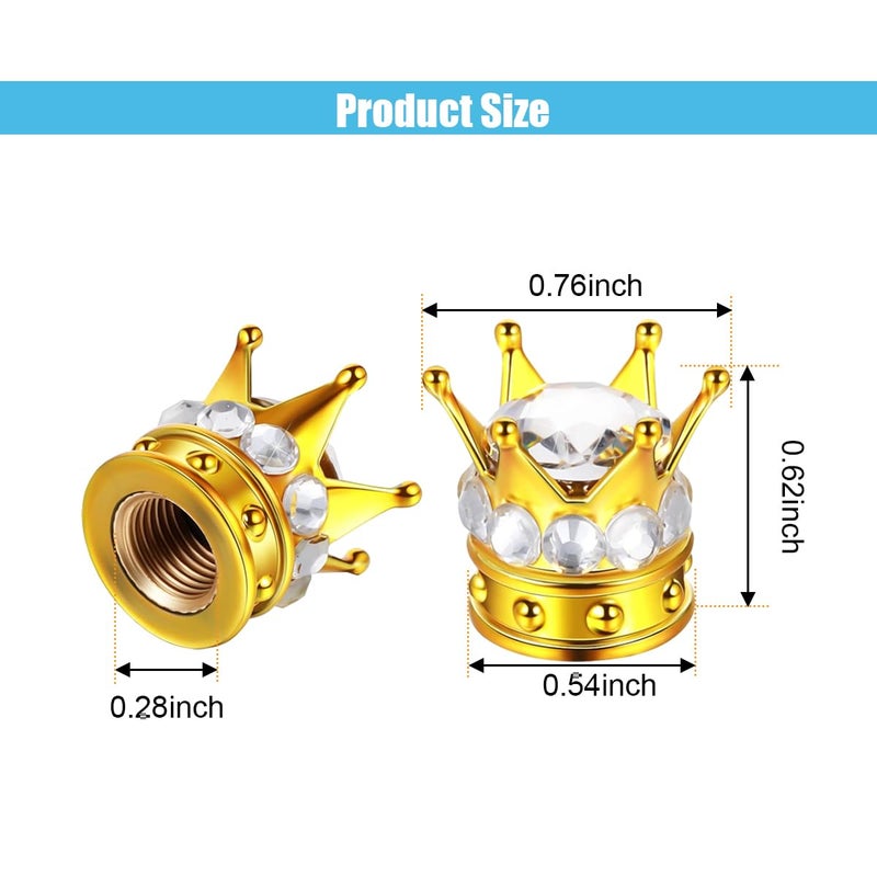 smilfuy 4PCS Crown Tire Valve Stem Caps, Bling Handmade Crystal Rhinestone Wheel Tire Valve Caps Covers Chrome, Attractive Dustproof Bling Car Accessories, Universal for Car SUV Truck (White Gold) - Image 2